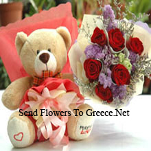Beau Teddy avec 7 belles roses