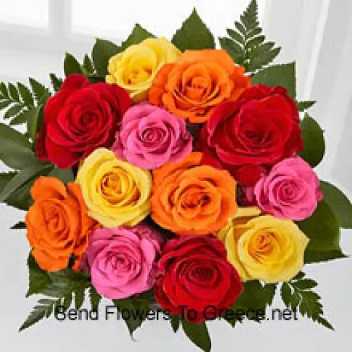 Strauß aus 11 gemischten farbigen Rosen